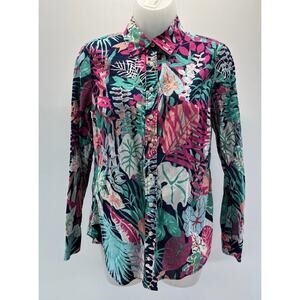 Talbots Women's Size XS Floral Leaf Button Down Shirt 100% Cotton